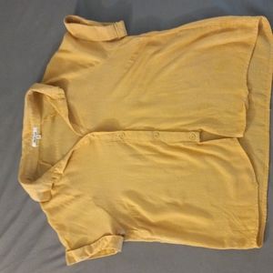 Bleuh Ciel Mustard Yellow linen button up crop shirt Size Small